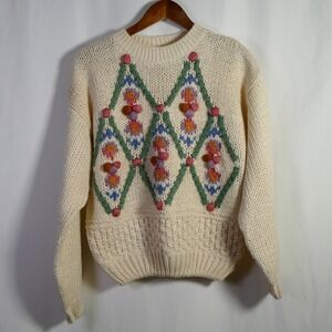 Vintage Rafferty Womens Cottagecore Oversized Sweater Size S 3D Knit Boxy Chunky